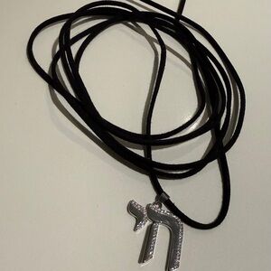 Silver Chai Hebrew Letter Pendant on Black Suede Cord